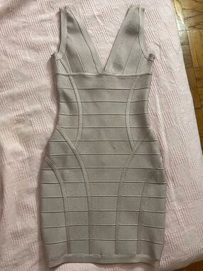 House of CB Sleeveless V-Neck Bodycon Dress in Taupe